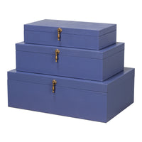 Blue Leather Nesting Boxes with Brass Tassels, Set of 3