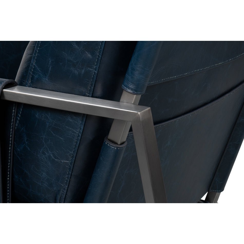 Frame and blue leather detail, accent chair.