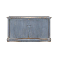 Blue sideboard front view, rustic finish.