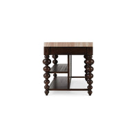Side view of kitchen island with bobbin legs.