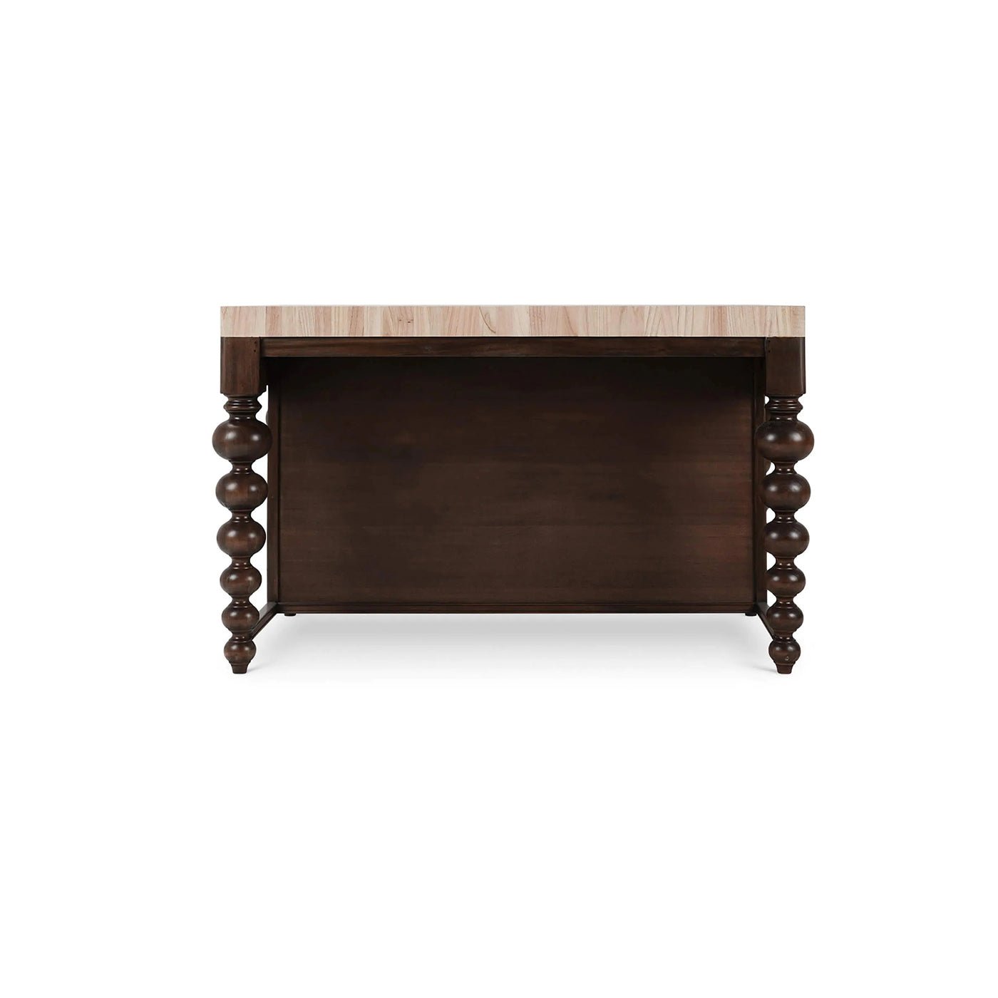 Back view of the kitchen island with solid panel.