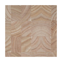Detailed view of butcher block pattern on island.
