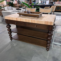 Detailed view of kitchen island in showroom.