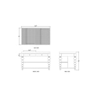 Dimension diagram of bobbin leg kitchen island.