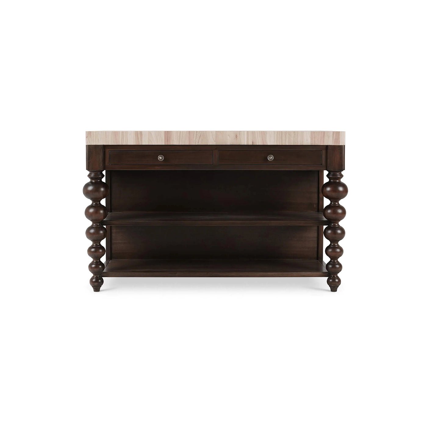 Front view of kitchen island with drawers.