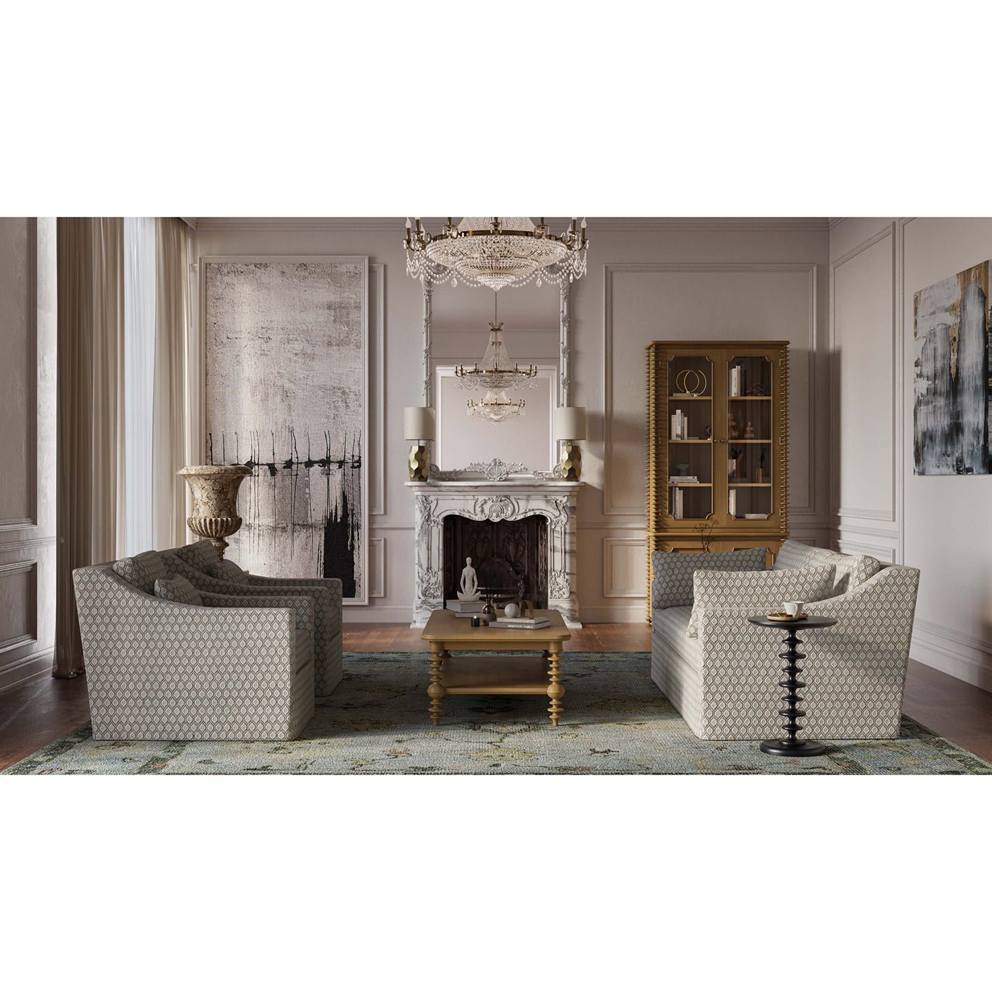 Bobbin Leg Coffee Table in elegant living room.