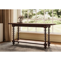 Bobbin leg console table by the window in living room.