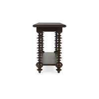 Side view of console table focusing on bobbin legs.