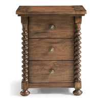Front view of wooden nightstand with drawer handles.