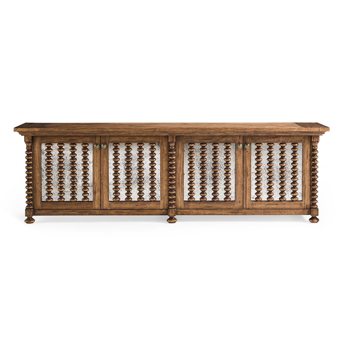 Straight front view of wood entertainment console.