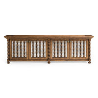 Straight front view of wood entertainment console.