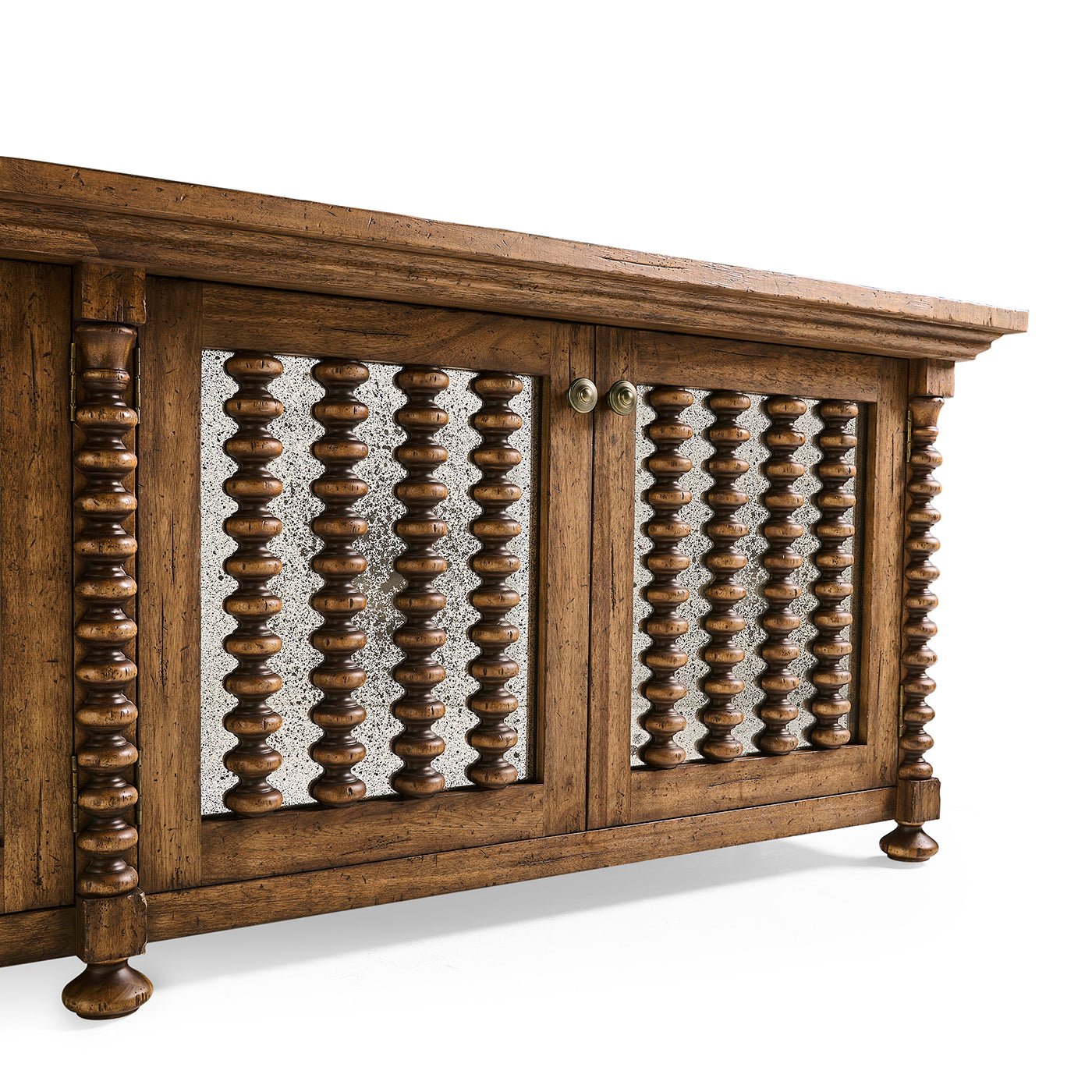 Angled front view of entertainment console doors.