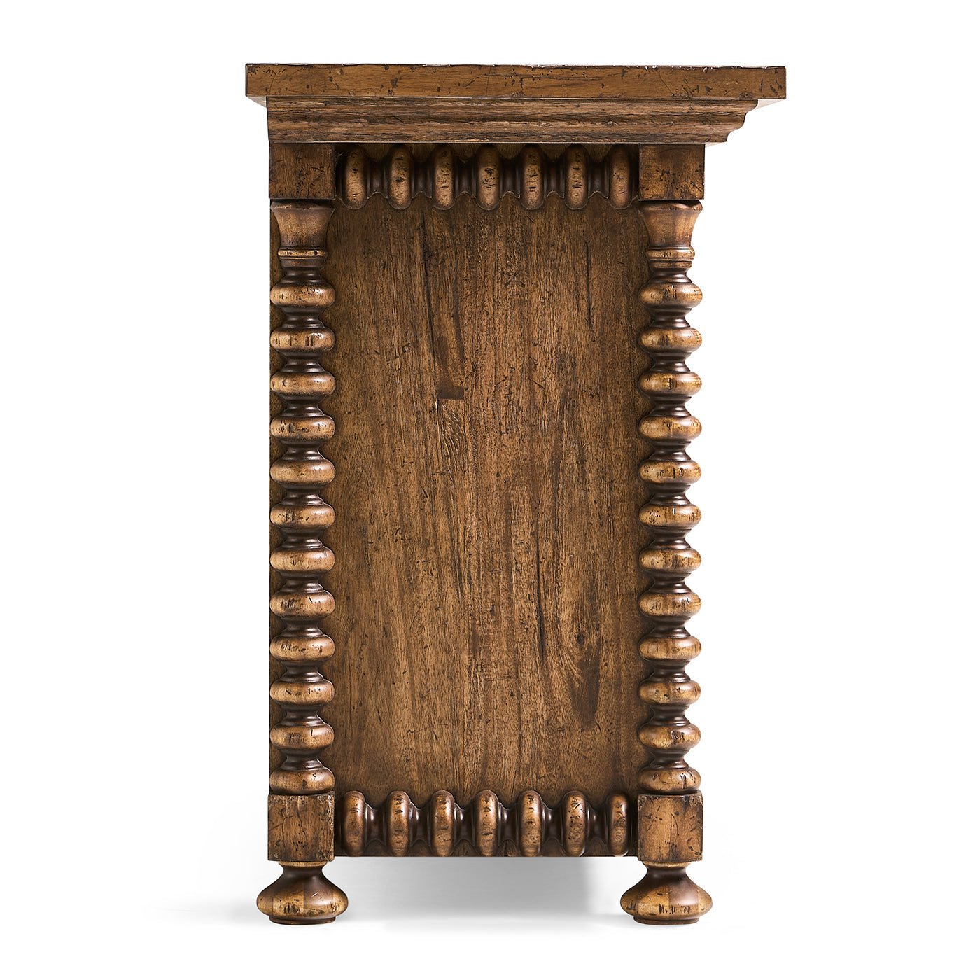 Side view of entertainment console's end detailing.
