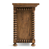 Side view of entertainment console's end detailing.