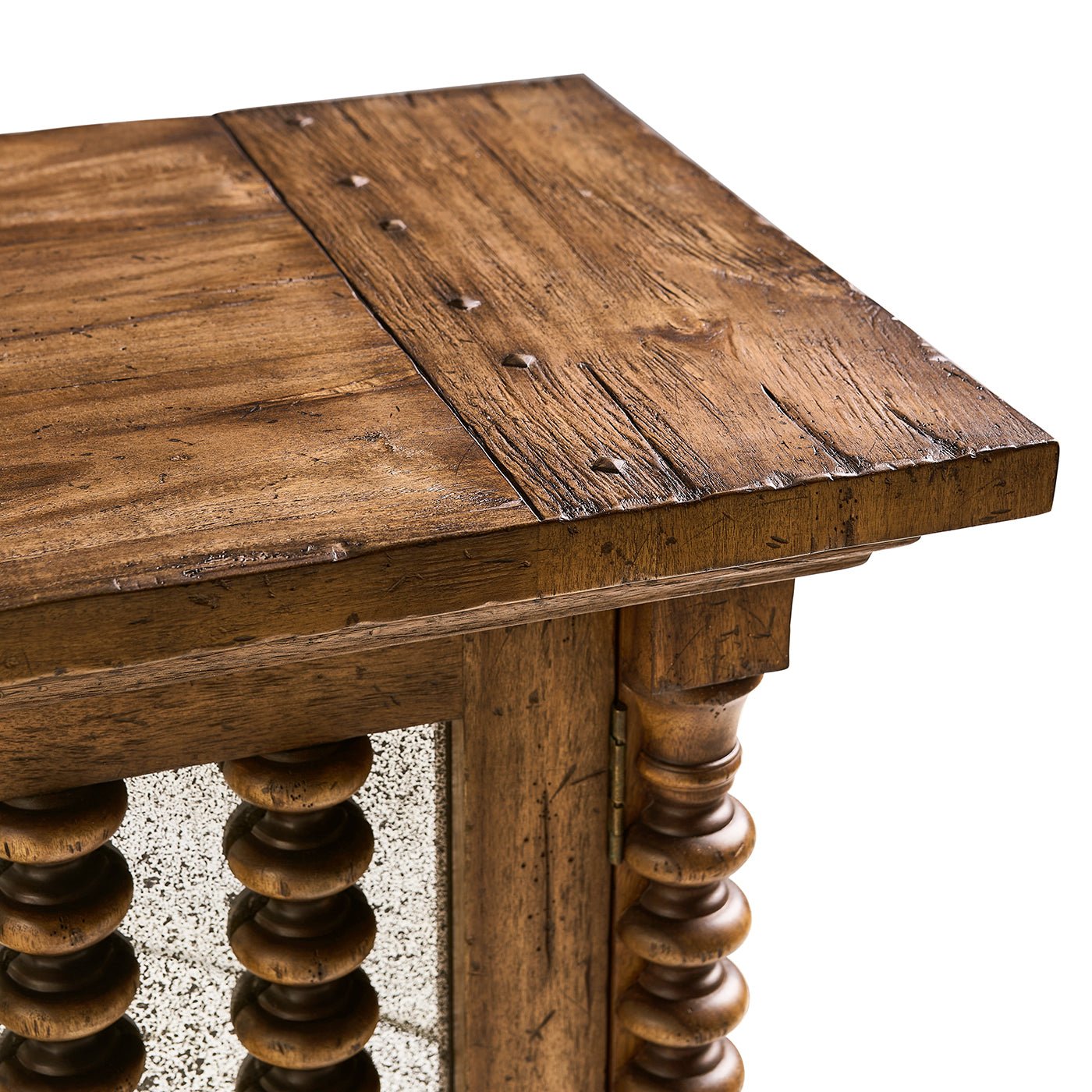 Close-up of console top texture and wood grain.