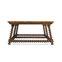 End view highlighting bobbin-turned legs of coffee table.