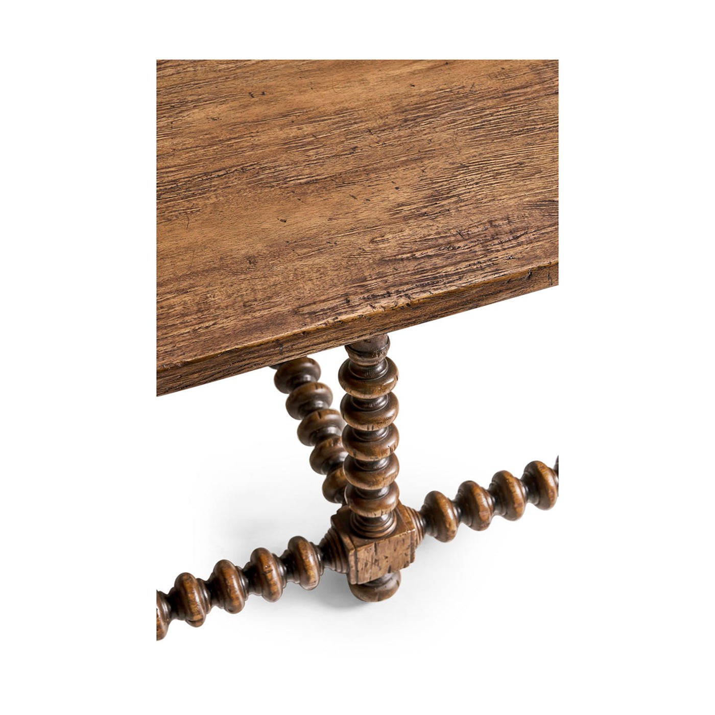 Close-up of coffee table leg and textured wood surface.
