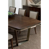 Close-up of dining table with chairs in room.
