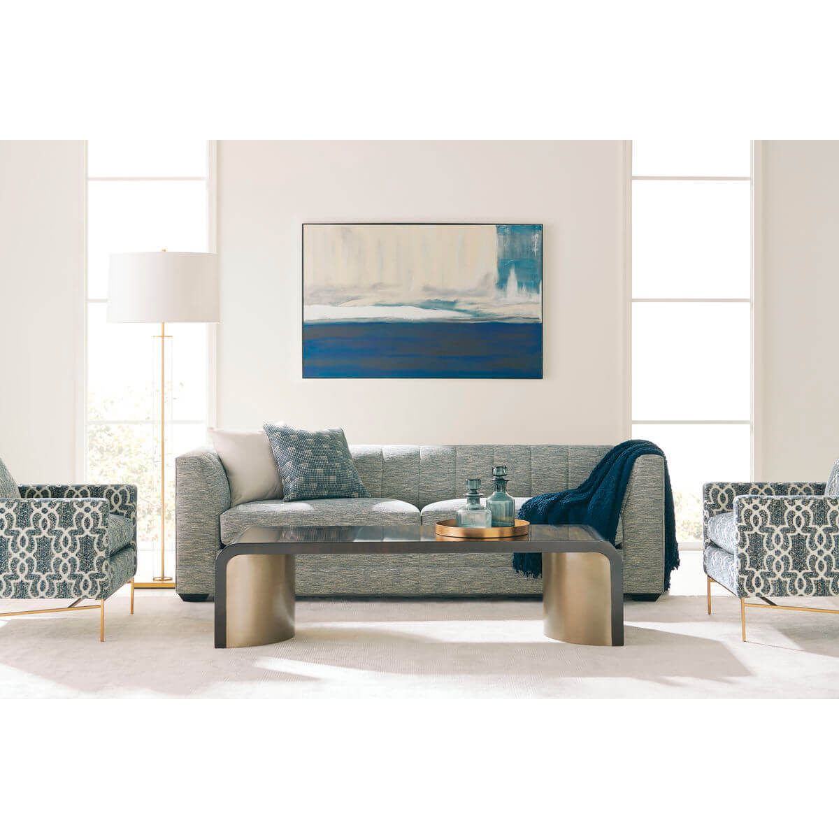Art Deco coffee table in stylish seating arrangement.