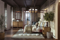 Faux Bamboo Upholstered King Canopy Bed - Scarlet Finish, room view
