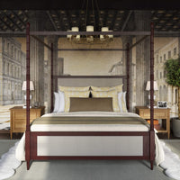 Faux Bamboo Upholstered King Canopy Bed - Scarlet Finish, room front view