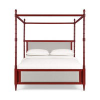 Faux Bamboo Upholstered King Canopy Bed - Scarlet Finish, front view