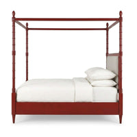 Faux Bamboo Upholstered King Canopy Bed - Scarlet Finish, side view
