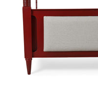 Faux Bamboo Upholstered King Canopy Bed - Scarlet Finish, footboard detail