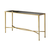 Brass mid-century console table, full view angled.