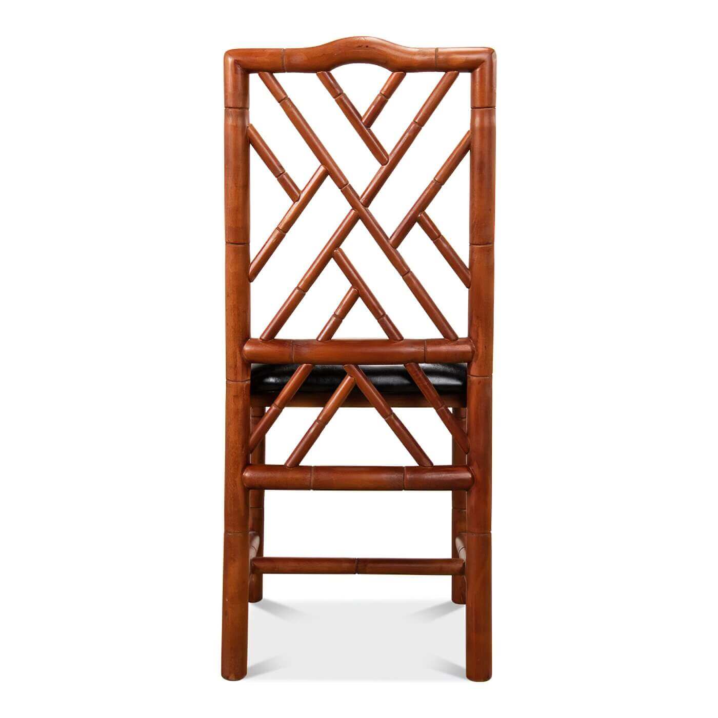 Faux bamboo side chair, back view, lattice design.