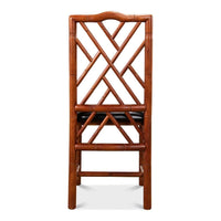 Faux bamboo side chair, back view, lattice design.