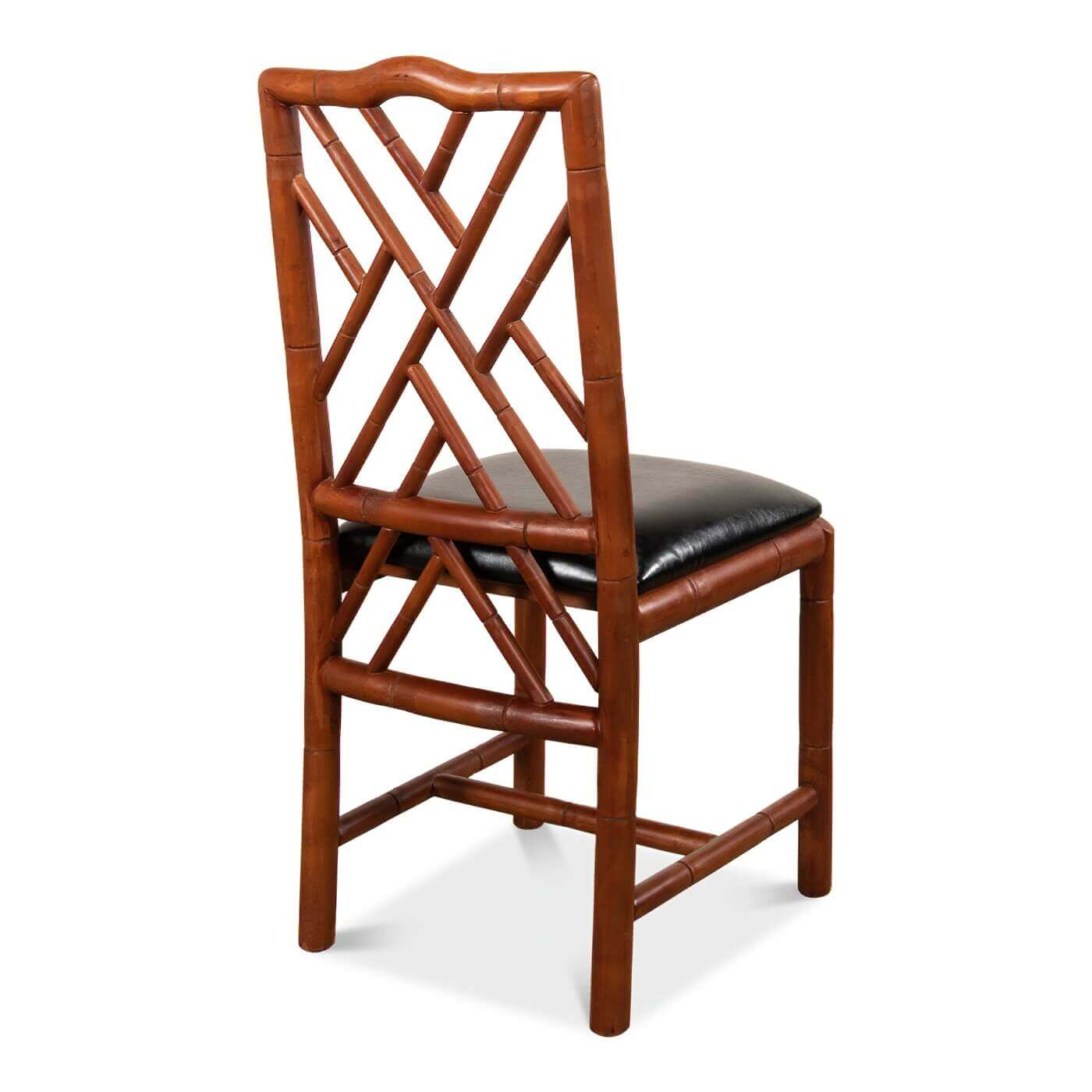 Faux bamboo side chair, back angled view, lattice design.