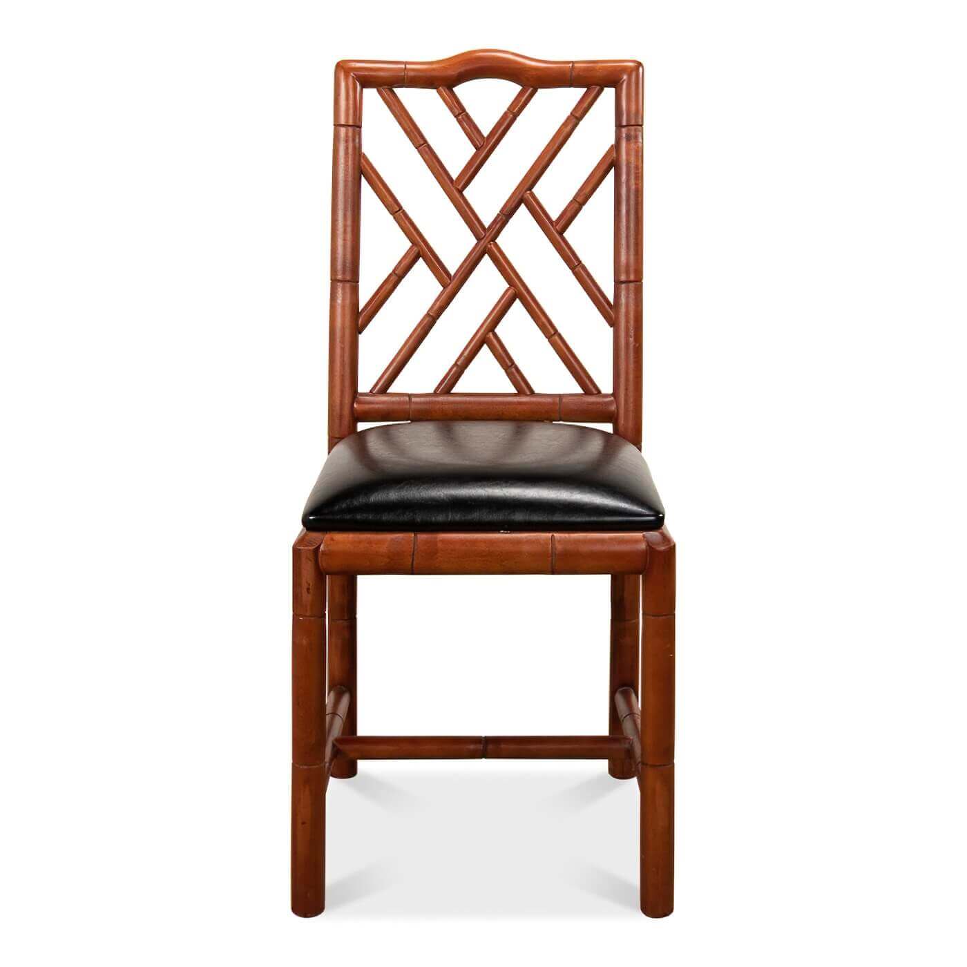 Faux bamboo side chair, front view, lattice back.