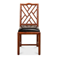 Faux bamboo side chair, front view, lattice back.