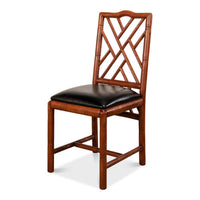 Faux bamboo side chair, angled view, black cushion.