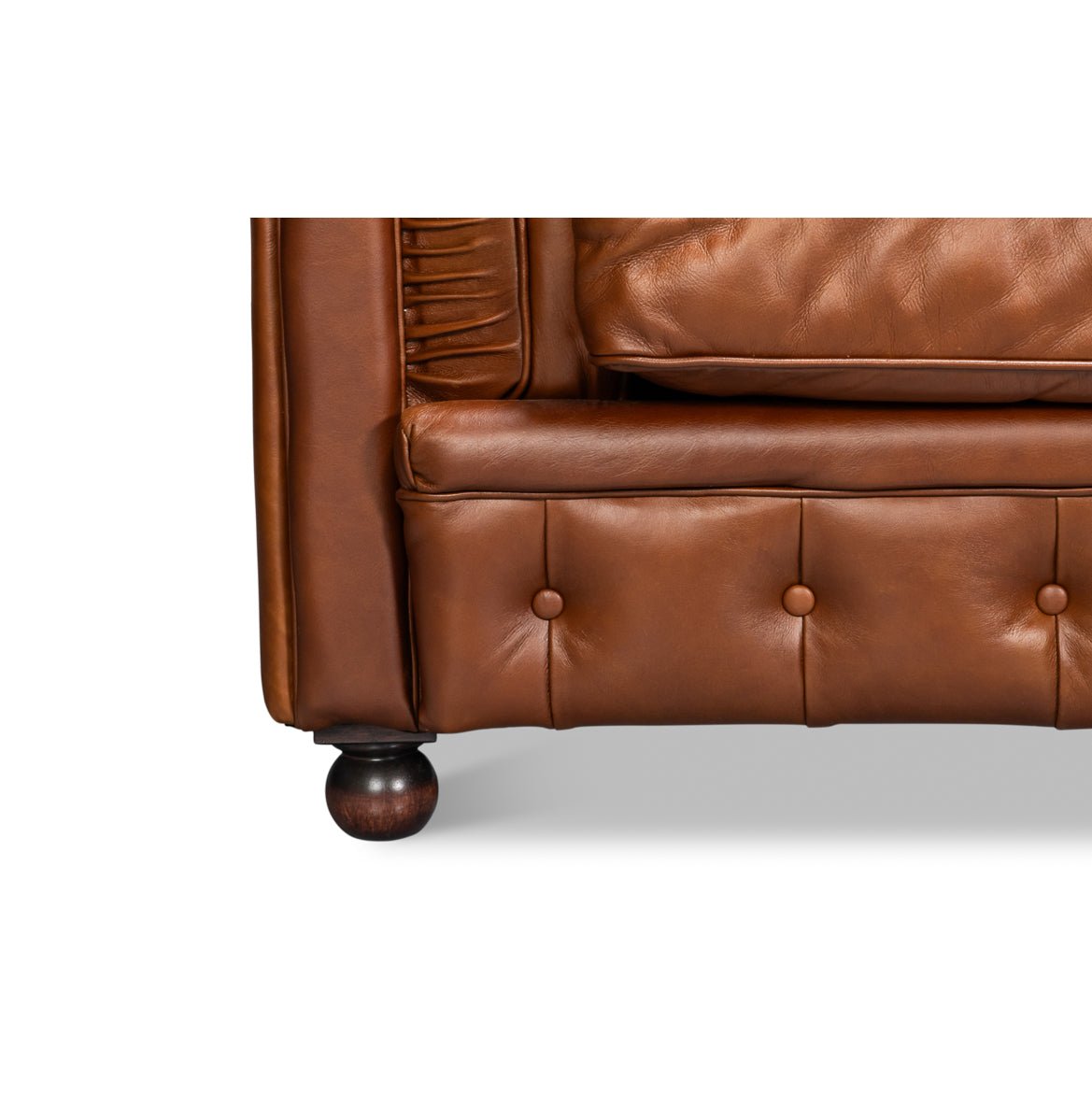 Close-up, leg and base, Chesterfield armchair, tufted leather