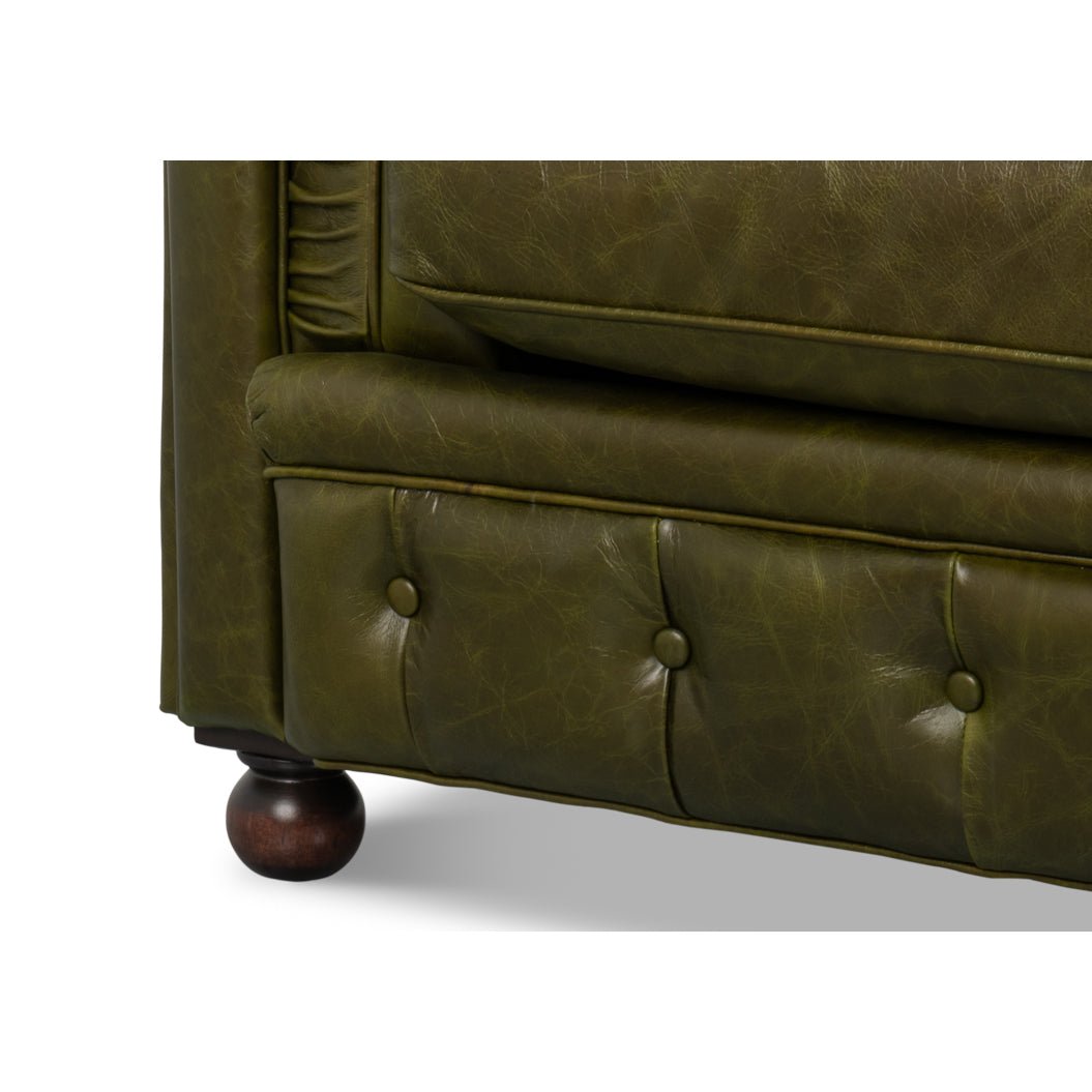 Sofa leg and lower front detail, Chesterfield design.