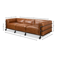 Industrial leather sofa with dimensions in image.