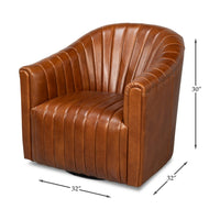 Dimensions shown for brown leather swivel chair.