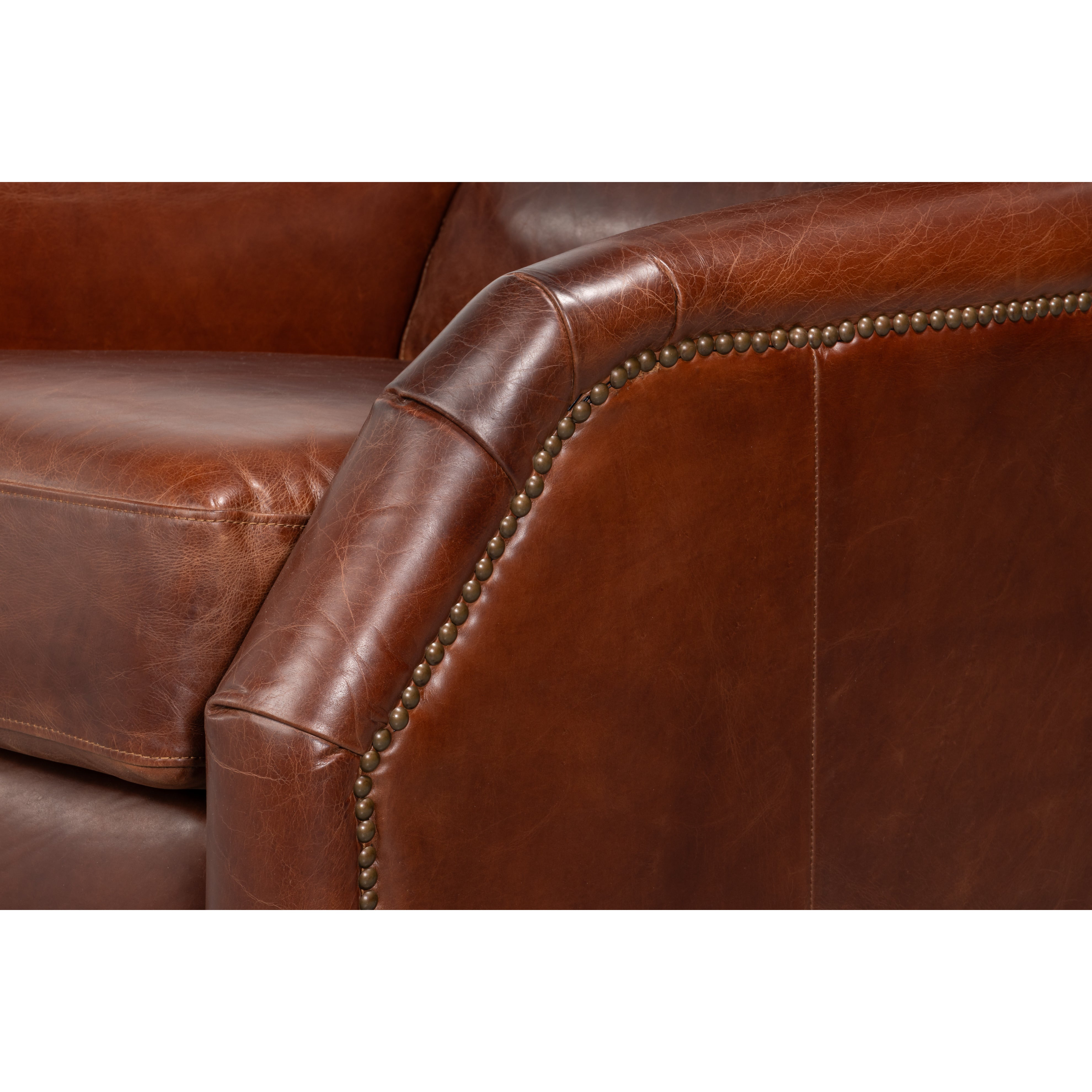 Brown Leather Recliner with Antique Brass Nailheads - additional view