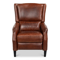 Brown Leather Recliner with Antique Brass Nailheads - additional view