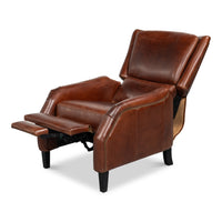 Brown Leather Recliner with Antique Brass Nailheads - additional view