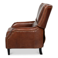Brown Leather Recliner with Antique Brass Nailheads - additional view