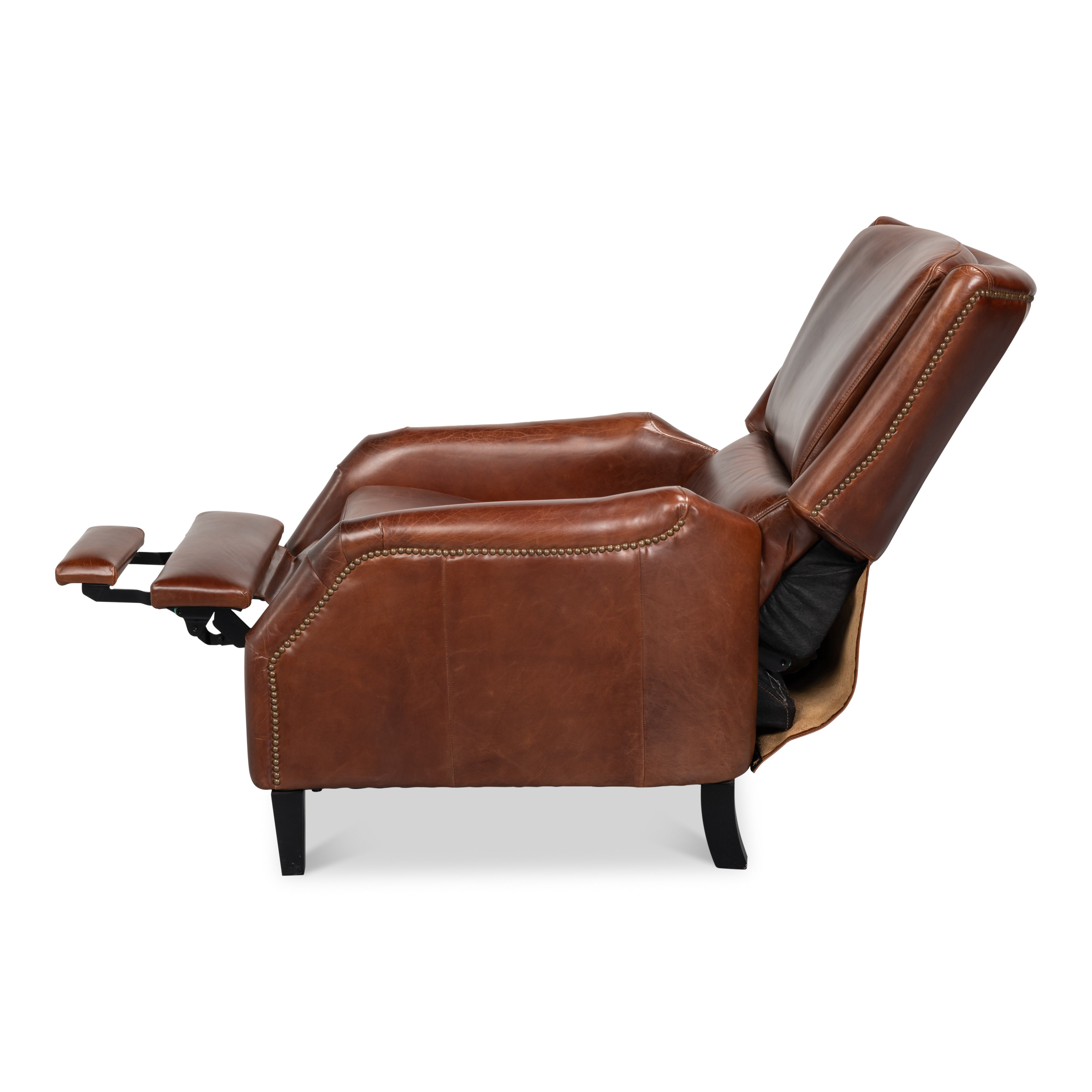Brown Leather Recliner with Antique Brass Nailheads - additional view