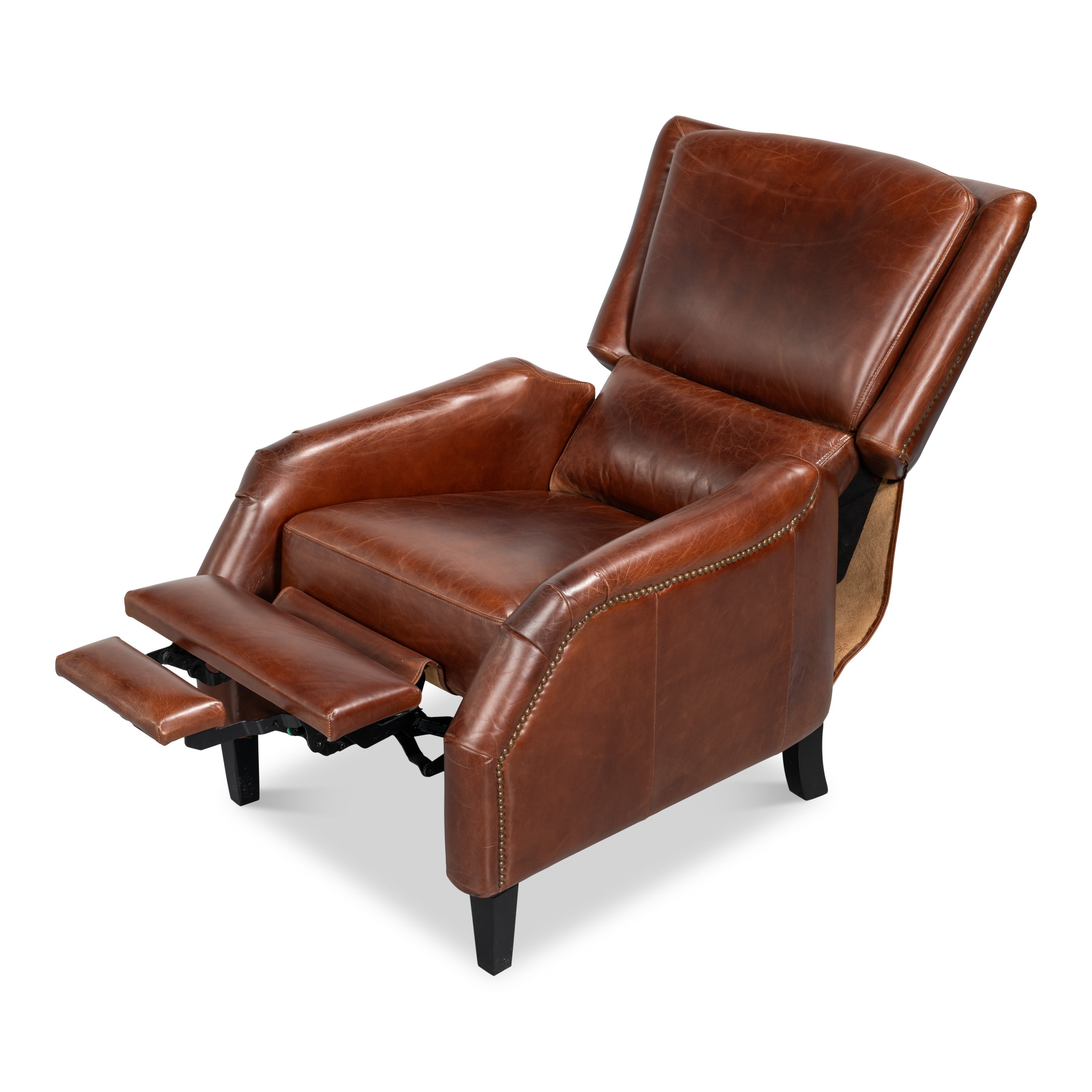 Brown Leather Recliner with Antique Brass Nailheads - additional view