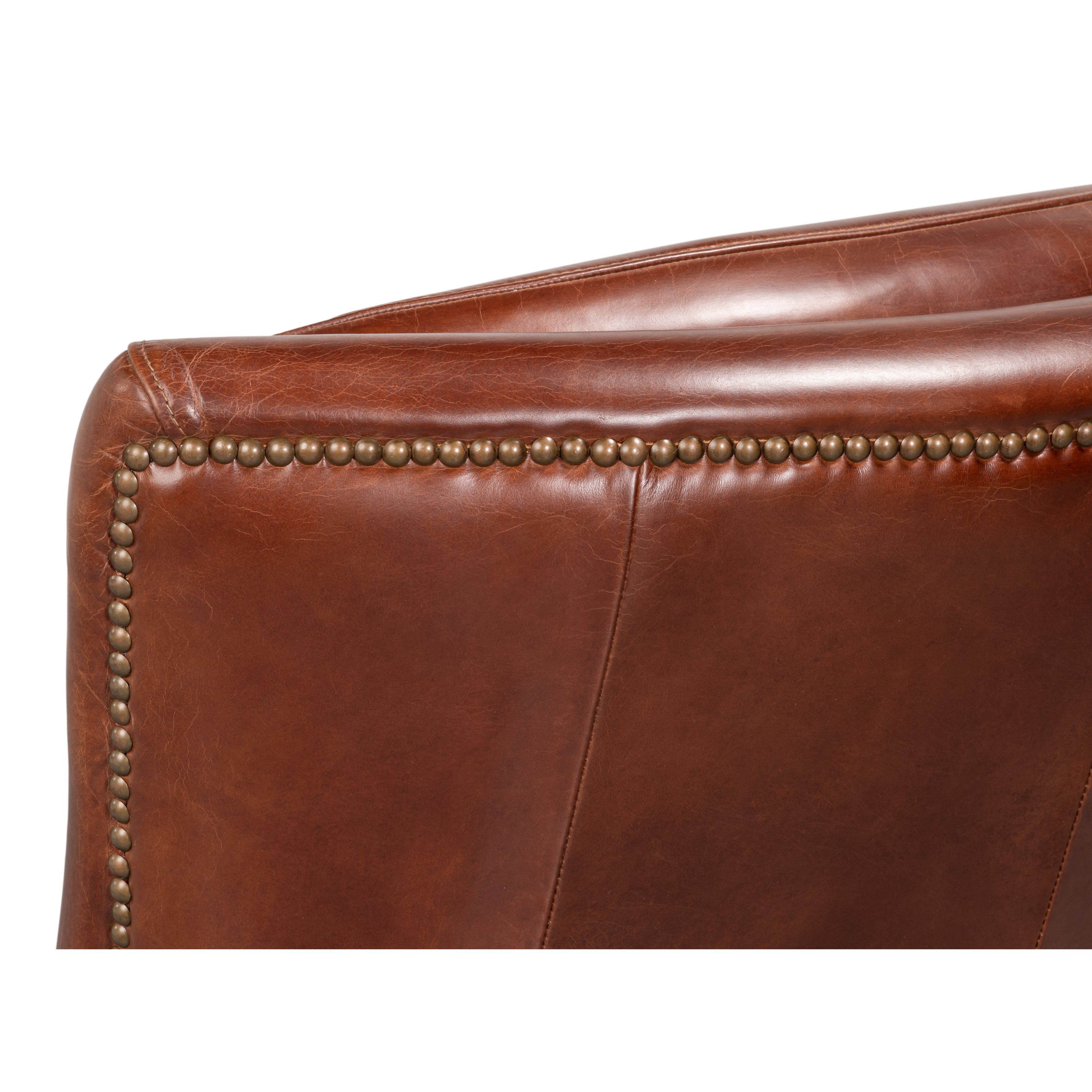 Brown Leather Recliner with Antique Brass Nailheads - additional view
