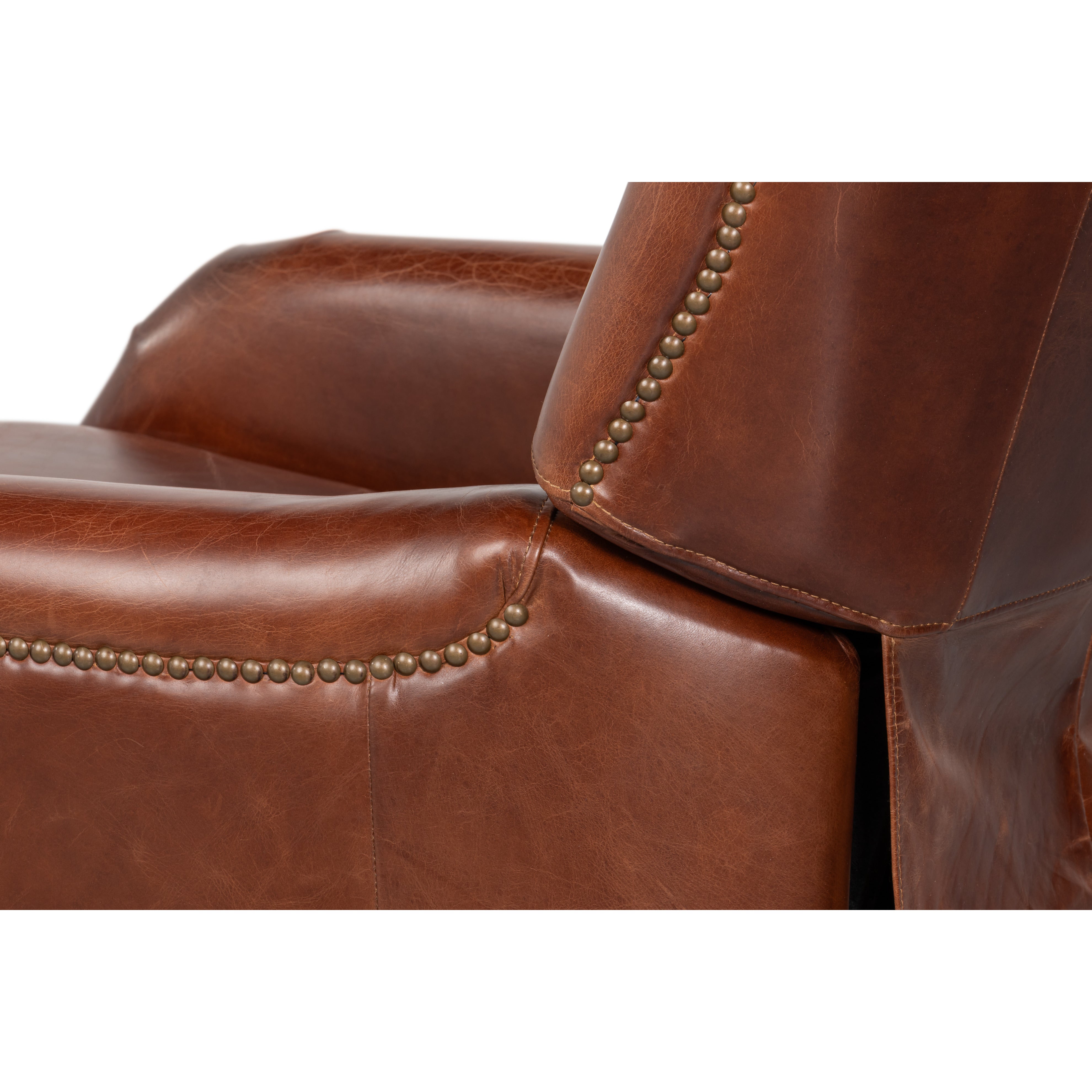 Brown Leather Recliner with Antique Brass Nailheads - additional view