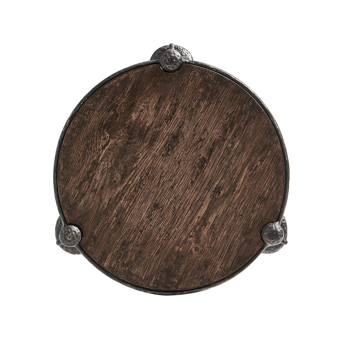 Aerial view showing wood grain on table top.