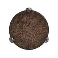 Aerial view showing wood grain on table top.