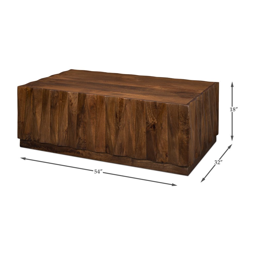 Coffee table with dimensions marked in inches.